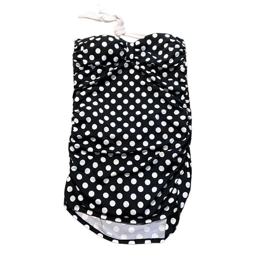 Chaps Black & White Polka Dot Skirted Swimsuit Size 12